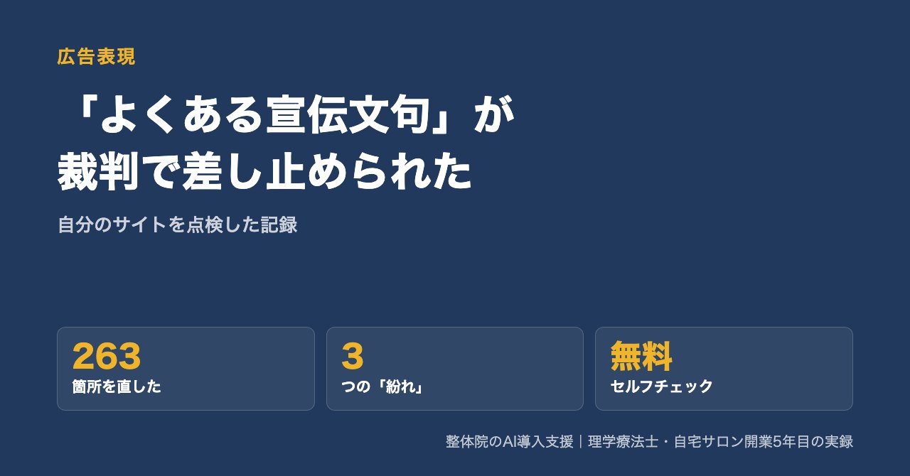 「よくある宣伝文句」が裁判で差し止められた——自分のサイトを263箇所直した記録